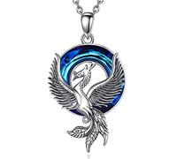 EUDORA Harmony Ball Collier en Argent Sterling 925 avec Pendentif Animal en Cristal Autrichien Vintage Phénix Dragon Aigle oiseau de feu Bijoux Cadeaux pour Fille Maman, 55,9 cm