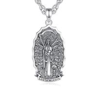 EUDORA Harmony Ball Collier en Argent Sterling 925 La Santa Muerte pour Homme et Femme, Pendentif Tête de Mort Pendentif Faucheuse Bijou Original Cadeau, 61 cm