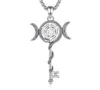 EUDORA Harmony Ball Collier en Argent Sterling avec clé de la Roue d'Hécate pour Femme, Pendentif clé et Symbole de Sorcière Collier Amulette Païenne Cadeau pour Sorcière, 50,8 cm + 5,1 cm