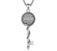 EUDORA Harmony Ball Collier en Argent Sterling avec clé de la Roue d'Hécate pour Femme, Pendentif Serpent et clé Symbole de Sorcière Collier Amulette Bijou Païen Cadeau pour Sorcière, 50,8 cm + 5,1 cm