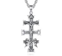 EUDORA Harmony Ball Collier en Argent Sterling avec Croix de Caravaca pour Homme et Femme, Collier avec Croix de Jésus Crucifix Amulette Pendentif énergétique Bijoux Cadeaux, 55,9 cm + 5,1 cm