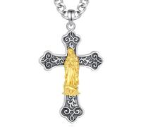 EUDORA Harmony Ball Collier en Argent Sterling avec Croix de la Vierge Marie pour Homme et Femme, Collier avec Croix de la Vierge de Guadalupe Amulette énergétique Pendentif Bijoux Cadeaux, 22+2"