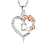 EUDORA Harmony Ball Collier en Cuivre Plaqué Rhodium avec Initiale en Forme de Cœur et Zircone Cubique pour Femme, Pendentif en or Rose avec Lettre D et Cœur Alphabet D Bijoux Personnalisés, 18"