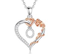 EUDORA Harmony Ball Collier en Cuivre Plaqué Rhodium avec Initiale en Forme de Cœur et Zircone Cubique pour Femme, Pendentif en or Rose avec Lettre O et Cœur Alphabet O Bijoux Personnalisés, 18"
