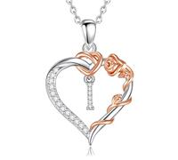 EUDORA Harmony Ball Collier en Cuivre Plaqué Rhodium avec Initiale en Forme de Cœur et Zircone Cubique pour Femme, Pendentif en or Rose avec Lettre I et Cœur Alphabet I Bijoux Personnalisés, 18"