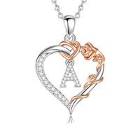 EUDORA Harmony Ball Collier en Cuivre Plaqué Rhodium avec Initiale en Forme de Cœur et Zircone Cubique pour Femme, Pendentif en or Rose avec Lettre A et Cœur Alphabet A Bijoux Personnalisés, 18"