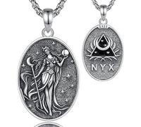 EUDORA Harmony Ball Collier et Médaille Nyx en Argent Sterling S925 pour Femme, Pendentif Nyx Déesse de la Nuit Mythologie Grecque Antique Amulette Bijou énergétique Cadeau, 50,8 cm + 5 cm