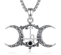 EUDORA Harmony Ball Collier Lilith Triple Lune en Argent Sterling 925 pour Femme, Lilith Sigil Pendentif pour Protection Sorcière Witchy Wicca Amulette Bijoux Cadeaux pour Pagan, 20+2inch