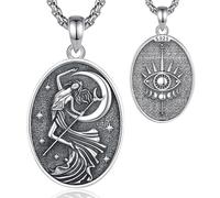 EUDORA Harmony Ball Collier Médaille de La Déesse Nyx pour Femme en Argent Sterling 925, Pendentif Nyx de la Mythologie Grecque Déesse Primordiale de la Nuit Amulette Bijoux énergétiques Cadeau, 22"