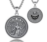 EUDORA Harmony Ball Collier Médaille en Argent Sterling 925 de la Déesse Nyx pour Femme, Pendentif Nyx Déesse de La Nuit de la Mythologie Grecque Amulette Bijou énergétique Cadeau, 50,8 cm + 5,1 cm