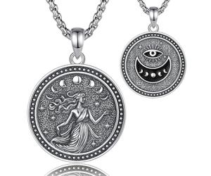 EUDORA Harmony Ball Collier Médaille en Argent Sterling 925 de la Déesse Nyx pour Femme, Pendentif Nyx Déesse de La Nuit de la Mythologie Grecque Amulette Bijou énergétique Cadeau, 50,8 cm + 5,1 cm