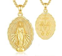 EUDORA Harmony Ball Collier Médaille Miraculeuse Vierge Marie Femme Homme, Pendentif Mère Bénie Virgencita en Argent Sterling plaqué Or 18K, Bijou Religieux de la Foi Chrétienne Idée Cadeau, 22"