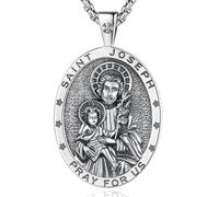 EUDORA Harmony Ball Collier médaille Saint Joseph pour Homme et Femme en Argent Sterling S925, Pendentif Saint Joseph Amulette Religieuse Bijoux Chrétien Cadeaux pour Fête des Pères, 55,9 cm + 5,1 cm