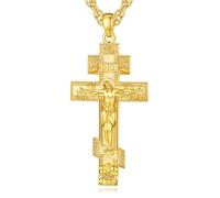 EUDORA Harmony Ball Collier Pendentif Croix Crucifix Orthodoxe Russe Jésus en Argent Sterling Plaqué Or 18 carats pour Femme Homme, Bijou de Foi Chrétien Cadeau Religieux, Chaîne 22"+2"