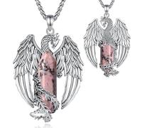 EUDORA Harmony Ball Collier Phoenix Rhodochrosite pour Femme Homme Cuivre plaqué Argent, Vintage Viking Celtique Flaming Phenix Pendentif Rhodochrosite Amulette Bijoux Cadeaux, 20"+2"