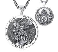EUDORA Harmony Ball Collier Saint Michel en Argent Sterling S925 pour Femmes Hommes, Pendentif Saint Michel Archange Médaille de San Miguel Arcangel Amulette Bijoux Chrétiens Cadeaux, 24"+20"
