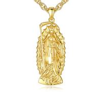 EUDORA Harmony Ball Collier Santa Muerte en Argent Sterling Plaqué or 18 Carats pour Homme et Femme, Pendentif Vintage Santa Muerte Holy Death Amulette tête de Mort Bijoux Originaux, 22"+2"