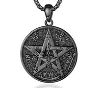 EUDORA Harmony Ball Collier Tétragramme Pentagramme pour Homme et Femme, Amulette en Argent Sterling Plaqué Noir Pendentif énergétique étoile Gardienne Pentacle Cadeau, 55,9