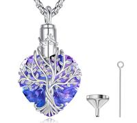 EUDORA Harmony Ball Collier Urne arbre de Vie pour Femme, Argent Sterling 925 en Forme de Cœur, Pendentif Urne Arbre de vie en Cristal pour Cendres, Médaillon de Crémation Cadeau Commémoratif, 22"