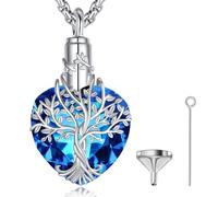 EUDORA Harmony Ball Collier Urne Arbre de Vie pour Femme, Argent Sterling 925 Pendentif Urne Arbre de Vie en Forme de Cœur en Cristal pour Cendres, Bijoux de Crémation Cadeau Commémoratif, 22"
