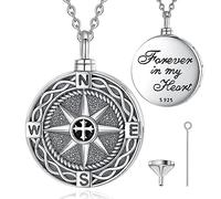 EUDORA Harmony Ball Collier Urne Boussole en Argent Sterling 925 pour Cendres pour Femme, Bijoux de Crémation Boussole Vintage pour Chien Chat Cendres d'un être Cher Cadeau Souvenir, 20 + 2 pouces