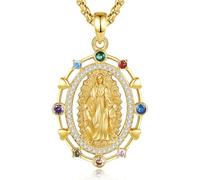 EUDORA Harmony Ball Collier Vierge Marie en Argent Sterling 925 pour Femme, Pendentif Notre Dame de Guadalupe Plaqué or 18 Carats, Médaillon Religieux Cadeau pour Maman et épouse, 55,9 cm