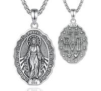 EUDORA Harmony Ball Collier Vierge Marie, Médaille Miraculeuse Pendentif en Argent Sterling 925, Bijou Chrétien Religieux Virgencita Cadeau de Foi pour Femmes et Hommes, Longueur 22"+2"