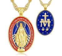 EUDORA Harmony Ball Collier Vierge Marie Médaille Miraculeuse pour Femmes Hommes S925 Argent Sterling Plaqué Or 18 Carats, Médaille de la Sainte Mère Pendentif Vierge Mère Marie Bijoux Cadeau, 22"+2