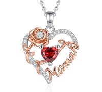 EUDORA Harmony Ball Heart Maman Collier pour Femme en Argent Sterling S925, Collier Maman Roses avec Pendentif cœur Grenat, Bijoux Maman Cadeaux de Fête des Mères, 45,7 cm + 50,8 cm