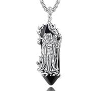 EUDORA Harmony Ball Hécate Triple Lune Déesse Obsidienne Collier pour Femme | Pendentif Vintage en Cuivre Plaqué Argent Déesse Triple Lune Collier Païen Amulette Bijoux Cadeau pour Sorceleur, 24 Pouces