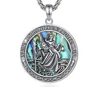 EUDORA Harmony Ball Médaille de Saint Christophe en Argent Sterling 925 pour Femmes Hommes, Collier de St Christophe en Coquille D'ormeau, Pendentif de St Christophe Bijoux de Protection Cadeau, 22"