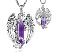 EUDORA Harmony Ball Phoenix Améthyste Collier pour Femmes Hommes Cuivre Plaqué Argent, Vintage Viking Celtique Flaming Phenix Pendentif Améthyste Amulette Bijoux Cadeaux pour Femmes Hommes, 20"+2"
