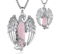 EUDORA Harmony Ball Phoenix Collier à Quartz Rose pour Femme Homme Cuivre plaqué Argent, Pendentif Vintage Viking Celtique Flaming Phenix Amulette à Quartz Rose Bijoux Cadeaux, 20"+2"