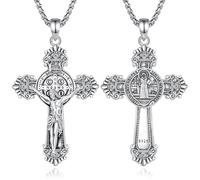 EUDORA Harmony Ball S925 Argento Sterling San Benedetto Gesù Croce San Benito Collana per Donna Uomo, Crocifisso Vintage Ciondolo Amuleto Gioielli Cristiani Cattolici Regali, 20+24 pollici