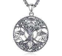 EUDORA Harmony Ball Viking Arbre de La Vie Collier pour Femme Homme, Argent Sterling 925 Vintage Loup Corbeau Nordique Amulette Pendentif Valknut Boussole Bijoux Cadeau pour Maman Femme Papa, 22"+2"