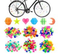 EUDUQ Lot de 216 perles de rayon de vélo, 6 styles d'accessoires de vélo pour enfants avec étoiles phosphorescentes, cœurs, lune, perles, décorations de roues amusantes pour filles et garçons