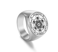 EUEAVAN Bague avec cube de métatron pour homme, géométrie sacrée, sceau de l'archange métatron, talisman de protection spirituelle, bijoux d'énergie positive, cadeau cabala