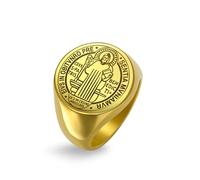 EUEAVAN Bague Saint Benoît Saint Benito Saint Exorcisme Croix Amulette chrétienne catholique religieuse Cadeau religieux pour homme et femme, Acier inoxydable, Pas de pierre précieuse