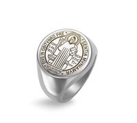 EUEAVAN Bague Saint Benoît Saint Benito Saint Exorcisme Croix Amulette chrétienne catholique religieuse Cadeau religieux pour homme et femme, Acier inoxydable, Pas de pierre précieuse