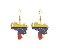 EUEAVAN Boucles d'oreilles en forme de carte du Venezuela en acier inoxydable avec drapeau national du Venezuela - Cadeau pour les voyageurs vénézuéliens et les amateurs de fierté, Moyen, Acier