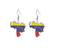 EUEAVAN Boucles d'oreilles en forme de carte du Venezuela en acier inoxydable avec drapeau national du Venezuela - Cadeau pour les voyageurs vénézuéliens et les amateurs de fierté, Moyen, Acier