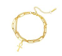 EUEAVAN Bracelet Croix Ankh pour femmes Ankh ajustable Bracelet Religieux Croix Cheville Protection Amulette Bijoux Egypte Ancienne (or2)
