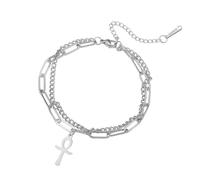 EUEAVAN Bracelet Croix Ankh pour femmes Ankh ajustable Bracelet Religieux Croix Cheville Protection Amulette Bijoux Egypte Ancienne (argent2)