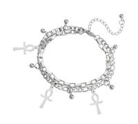 EUEAVAN Bracelet Croix Ankh pour femmes Ankh ajustable Bracelet Religieux Croix Cheville Protection Amulette Bijoux Egypte Ancienne (argent4)