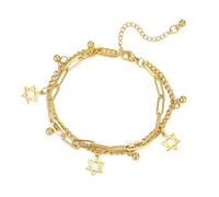 EUEAVAN Bracelet de cheville avec pendentif étoile de David et hexagramme juif - Bracelet de prière juive hébreu - Amulette de protection - Cadeau Hanoukka pour femme, Medium, Acier inoxydable, Pas de