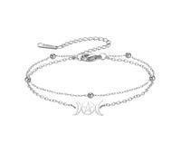EUEAVAN Bracelet Déesse Triple Lune Pentagramme magique fait main chanceux chaîne rouge Bracelet Hecate Wicca amulette païenne bijoux sorcellerie cadeau pour les femmes (argent)