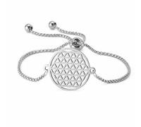 EUEAVAN Bracelet Fleur de Vie Géométrie sacrée Cube de Métatron Bracelet fait main avec cordon rouge Symbole cosmique Merkaba Mandala Amulette de protection Bijoux Cadeau yoga (argent 2)
