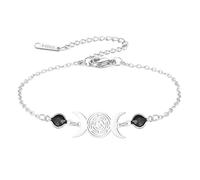 EUEAVAN Bracelet Hécate Wicca Triple Lune Déesse Pentagramme Bracelet de cheville Roue magique d'Hécate Amulette Wiccan Bijoux païens Cadeau de sorcellerie pour femmes (Argent)