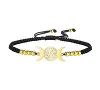 EUEAVAN Bracelet Hécate Wicca Triple Lune Déesse Pentagramme Bracelet de cheville Roue magique d'Hécate Amulette Wiccan Bijoux païens Cadeau de sorcellerie pour femmes (or-noir)