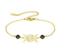 EUEAVAN Bracelet Hécate Wicca Triple Lune Déesse Pentagramme Bracelet de cheville Roue magique d'Hécate Amulette Wiccan Bijoux païens Cadeau de sorcellerie pour femmes (Or)